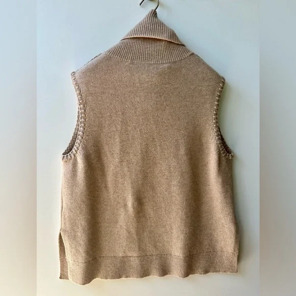 Theory 100% Cashmere Tan Cowl Turtleneck Vest Sweater Sleeveless Top, S - Picture 9 of 16